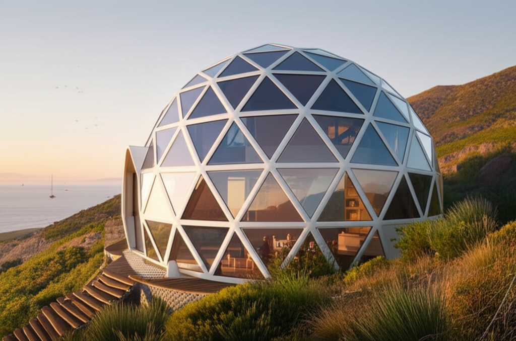Casa familiar sustentable con domo geodésico moderno de 10m² - Proyecto ChileDomos
